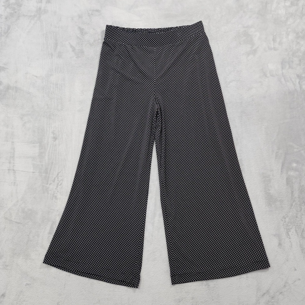 Adrianna Papell Pants Womens M Black Polka Dot Crop Wide Leg Pull On Stretch
